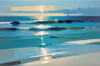 Minimalist Abstract Seascape with Bold Blue and White Ocean Waves