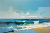 Minimalist Abstract Seascape with Bold Blue and White Ocean Waves