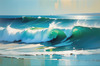 Minimalist Abstract Seascape with Bold Blue and White Ocean Waves