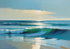 Minimalist Abstract Seascape with Bold Blue and White Ocean Waves