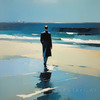 Minimalist Abstract Seascape with Bold Blue and White Ocean Waves