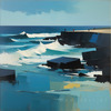 Minimalist Abstract Seascape with Bold Blue and White Ocean Waves