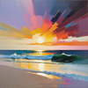 Abstract Minimalist Coastal Sunset Seascape Print