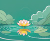 Simple Line Art of Lotus Flower Poised on Water