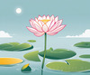 Simple Line Art of Lotus Flower Poised on Water