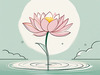 Simple Line Art of Lotus Flower Poised on Water