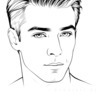 Minimalist Line Drawing of a Man's Face Highlighting Eyes, Nose, and Lips