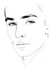 Minimalist Line Drawing of a Man's Face Highlighting Eyes, Nose, and Lips