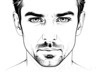 Minimalist Single Line Drawing of Man's Stern Gaze