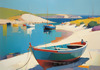 Minimalist Art Print of a Vibrant Marine Bay Seascape