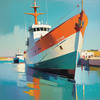 Minimalist Art Print of a Vibrant Marine Bay Seascape