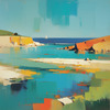 Minimalist Art Print of a Vibrant Marine Bay Seascape