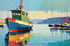 Minimalist Art Print of a Vibrant Marine Bay Seascape