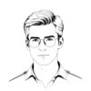 Minimalist Line Art of Pilot's Facial Expression with Aviator Glasses
