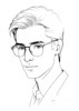 Minimalist Line Art of a Scholar's Facial Expression with Glasses
