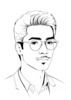 Minimalist Line Art of a Scholar's Facial Expression with Glasses