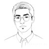 Minimalist Line Art of a Scholar's Facial Expression with Glasses