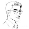 Minimalist Line Art of a Scholar's Facial Expression with Glasses
