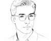Minimalist Line Art of a Scholar's Facial Expression with Glasses