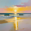 Abstract Minimalist Seascape with Golden Sunset on the Beach Printable Art