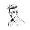 Minimalist Line Art of a Tech Geek's Playful Smirk