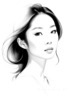 Minimalist Line Drawing of Woman's Face with Emphasized Eyes and Arching Brows