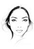Minimalist Line Drawing of Woman's Face with Emphasized Eyes and Arching Brows