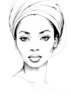 Minimalist Line Drawing of Woman's Face with Emphasized Eyes and Arching Brows