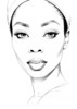 Minimalist Line Drawing of Woman's Face with Emphasized Eyes and Arching Brows