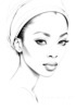 Minimalist Line Drawing of Woman's Face with Emphasized Eyes and Arching Brows