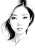 Minimalist Line Drawing of Woman's Face with Emphasized Eyes and Arching Brows