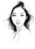 Minimalist Line Drawing of Woman's Face with Emphasized Eyes and Arching Brows