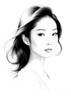 Minimalist Line Drawing of Woman's Face with Emphasized Eyes and Arching Brows