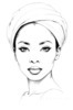 Minimalist Line Drawing of Woman's Face with Emphasized Eyes and Arching Brows