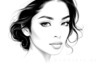 Minimalist Line Drawing of Woman's Face with Emphasized Eyes and Arching Brows