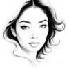 Minimalist Line Drawing of Woman's Face with Emphasized Eyes and Arching Brows