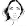 Minimalist Line Drawing of Woman's Face with Emphasized Eyes and Arching Brows