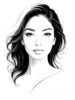 Minimalist Line Drawing of Woman's Face with Emphasized Eyes and Arching Brows