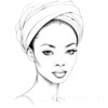 Minimalist Line Drawing of Woman's Face with Emphasized Eyes and Arching Brows