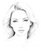 Minimalist Line Drawing of Woman's Face with Emphasized Eyes and Arching Brows