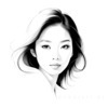 Minimalist Line Drawing of Woman's Face with Emphasized Eyes and Arching Brows