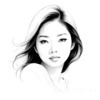 Minimalist Line Drawing of Woman's Face with Emphasized Eyes and Arching Brows