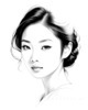 Minimalist Line Drawing of Woman's Face with Emphasized Eyes and Arching Brows