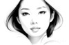 Minimalist Line Drawing of Woman's Face with Emphasized Eyes and Arching Brows