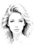 Minimalist Line Drawing of Woman's Expressive Portrait with Swept Hair