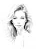 Minimalist Line Drawing of Woman's Expressive Portrait with Swept Hair