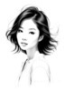 Minimalist Line Drawing of Woman's Expressive Portrait with Swept Hair