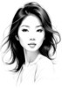 Minimalist Line Drawing of Woman's Expressive Portrait with Swept Hair