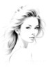 Minimalist Line Drawing of Woman's Expressive Portrait with Swept Hair