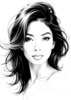 Minimalist Line Drawing of Woman's Expressive Portrait with Swept Hair